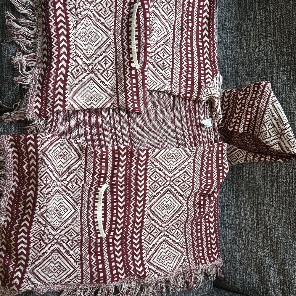 Red and Cream Patterned Hooded Cardigan Sweater